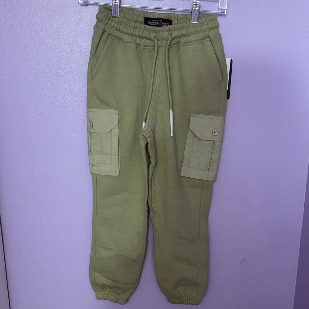 Copper Rivet Olive Green Cargo Joggers